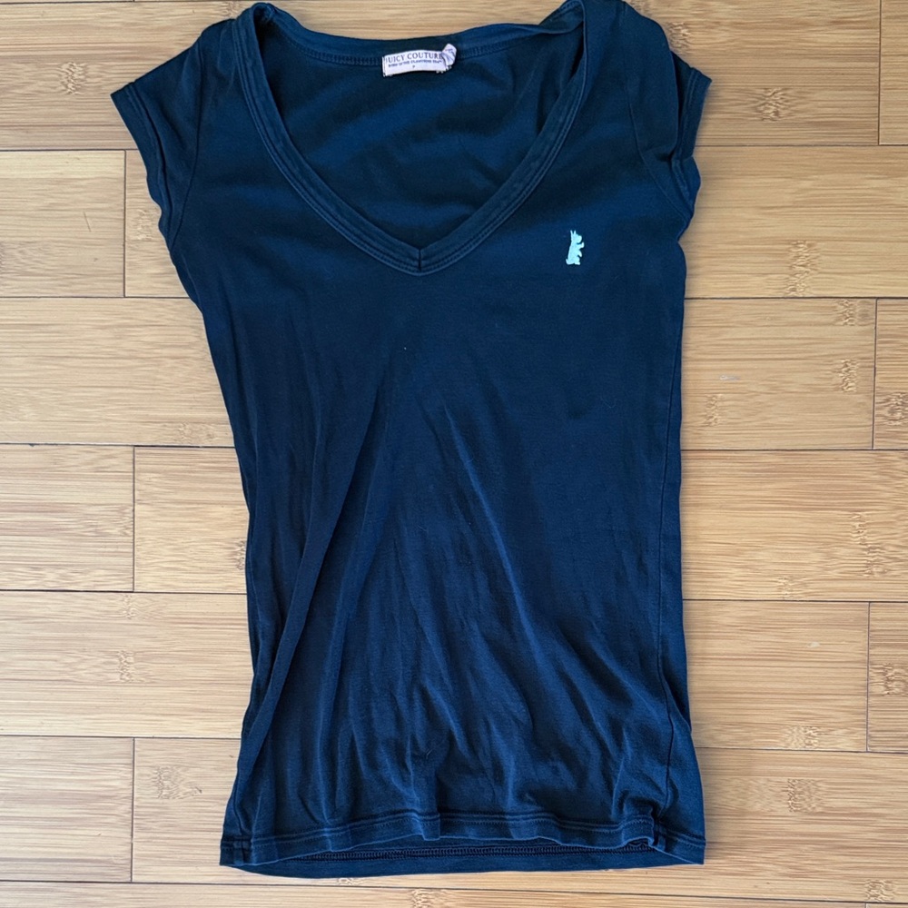 Juicy Couture Vintage Scottie dog black V-Neck Tee P XS rare